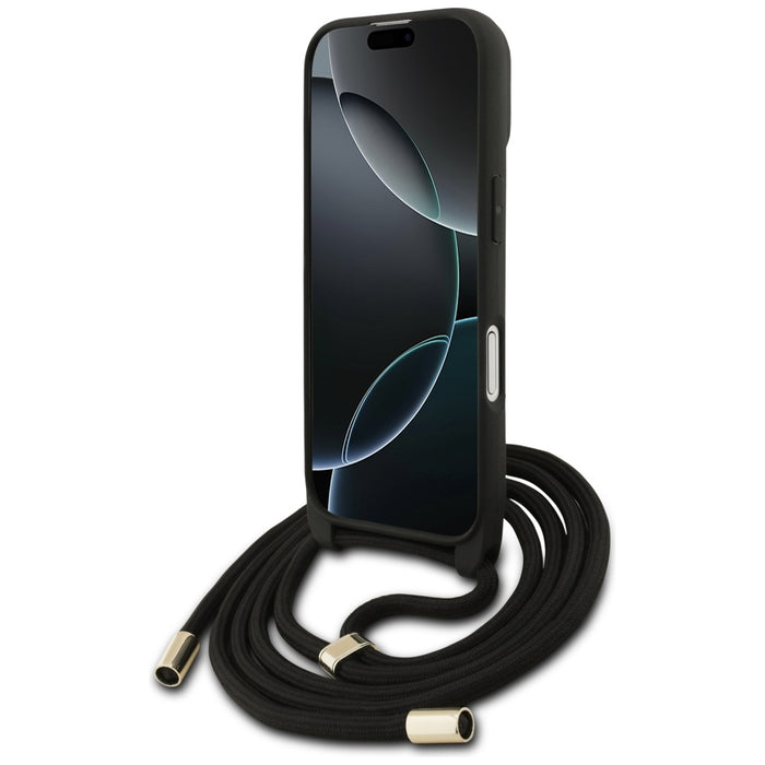 Калъф Guess 4G Big Logo с кабелна връзка за iPhone 17 - черен