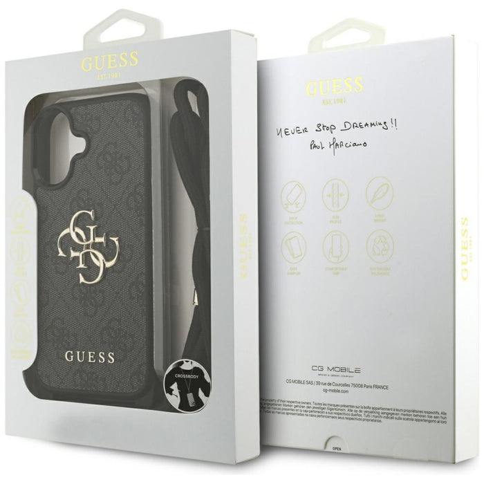Калъф Guess 4G Big Logo с кабелна връзка за iPhone 17 - черен