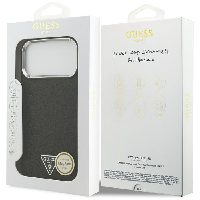 Guess Glitter Triangle Logo MagSafe Case за iPhone 17 Pro Max - черен
