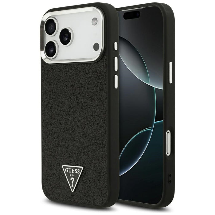 Guess Glitter Triangle Logo MagSafe Case за iPhone 17 Pro Max - черен