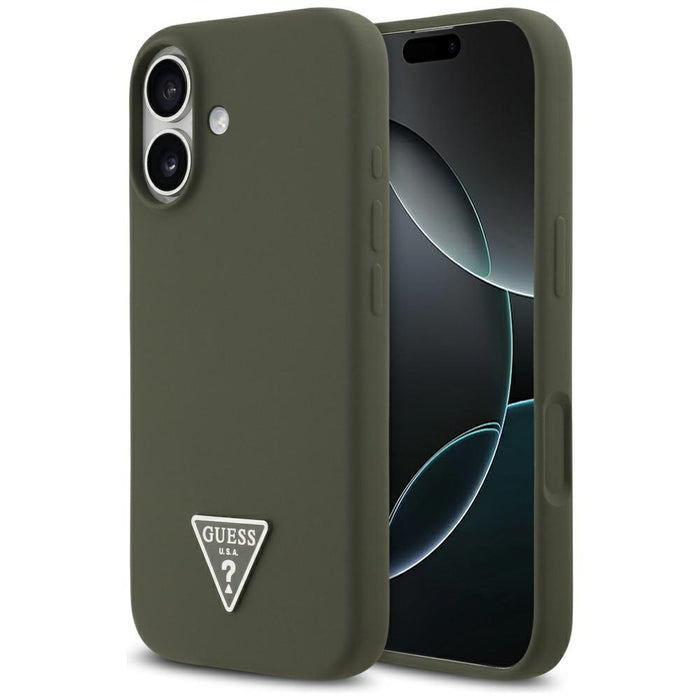 Силиконов калъф Guess с триъгълно лого MagSafe за iPhone 17 - зелен