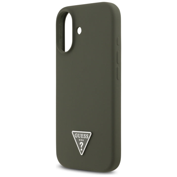 Силиконов калъф Guess с триъгълно лого MagSafe за iPhone 17 - зелен