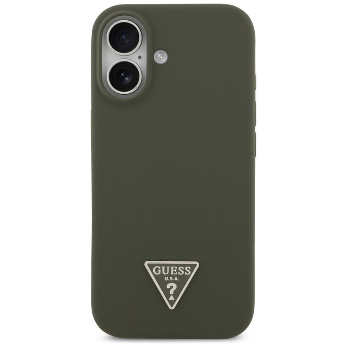 Силиконов калъф Guess с триъгълно лого MagSafe за iPhone 17 - зелен