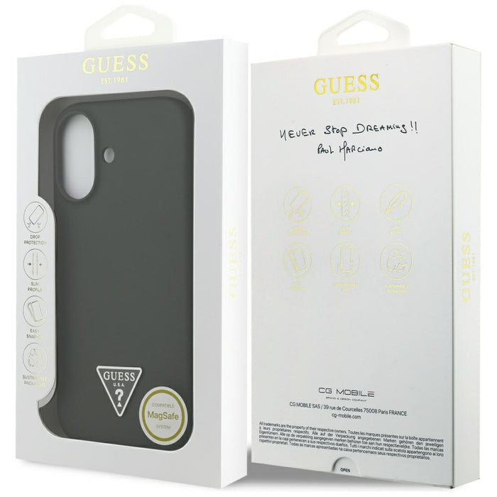 Силиконов калъф Guess с триъгълно лого MagSafe за iPhone 17 - зелен
