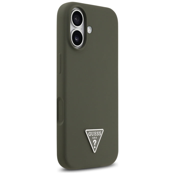 Силиконов калъф Guess с триъгълно лого MagSafe за iPhone 17 - зелен