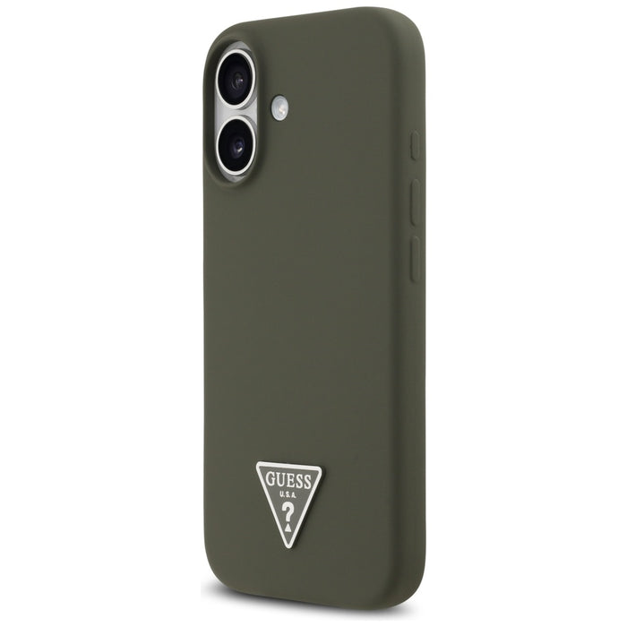 Силиконов калъф Guess с триъгълно лого MagSafe за iPhone 17 - зелен