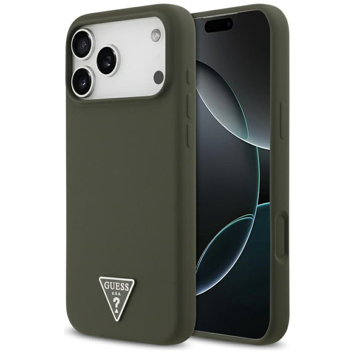 НЕАКТИВЕН - Силиконов калъф Guess MagSafe с триъгълно лого за iPhone 17 Pro Max - зелен