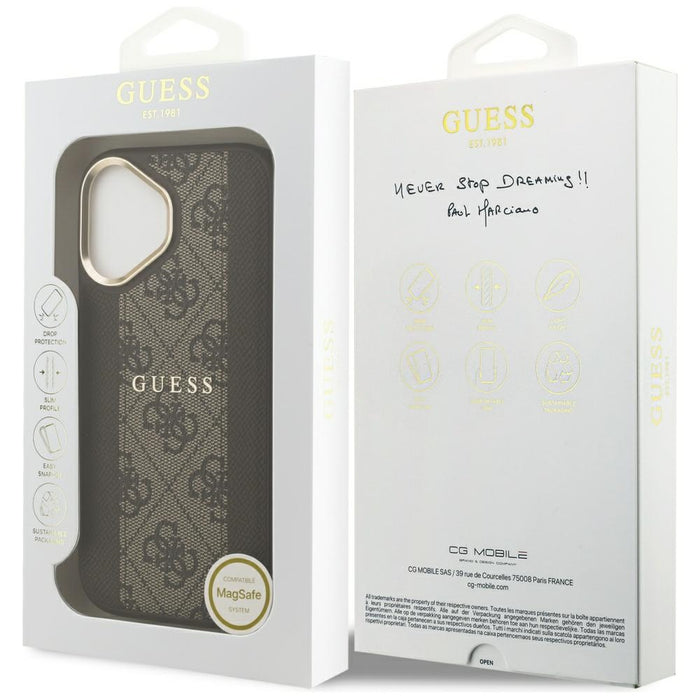 Калъф Guess 4G Stripe MagSafe за iPhone 17 - кафяв