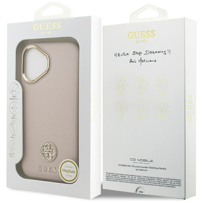 Калъф Guess Grained Strass Logo MagSafe за iPhone 17 - розов