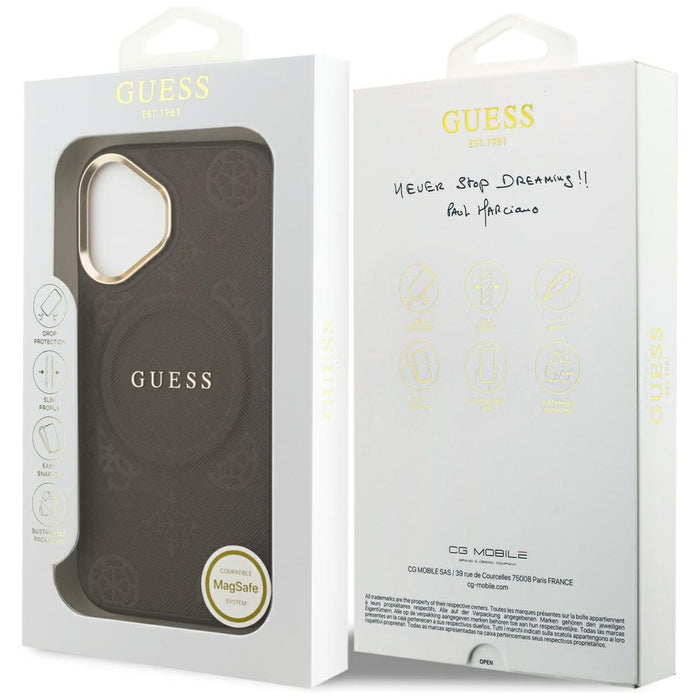 Калъф Guess Peony Hot Stamp MagSafe за iPhone 17 - кафяв