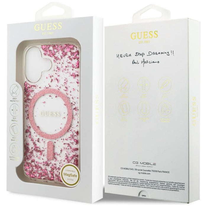Калъф Guess MagSafe с брокат и дъно от смола за iPhone 17 - розов