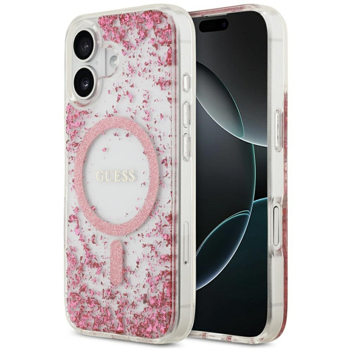 Калъф Guess MagSafe с брокат и дъно от смола за iPhone 17 - розов
