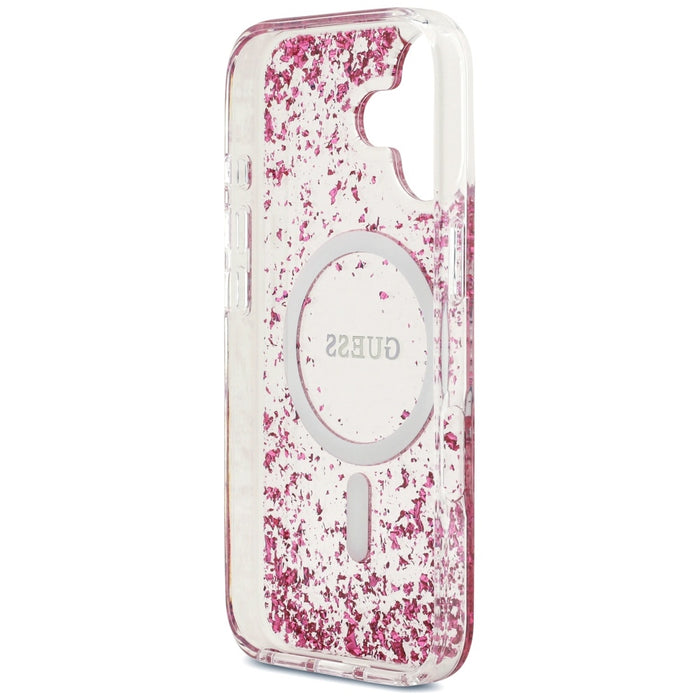 Калъф Guess MagSafe с брокат и дъно от смола за iPhone 17 - розов