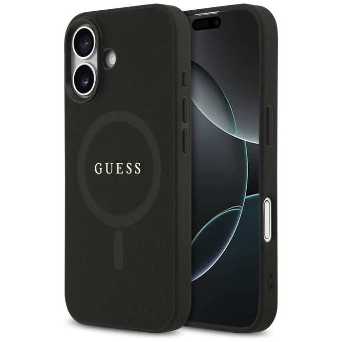Калъф Guess Saffiano Classic Logo MagSafe за iPhone 17 - черен