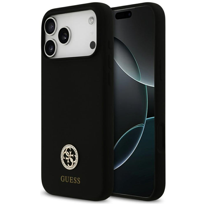 Силиконов калъф Guess Logo Strass 4G MagSafe за iPhone 17 Pro Max - черен