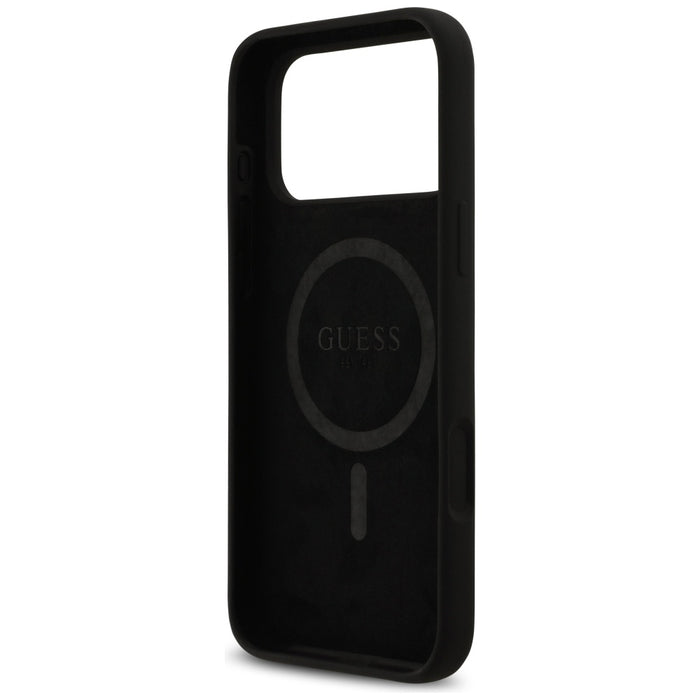 Силиконов калъф Guess Logo Strass 4G MagSafe за iPhone 17 Pro Max - черен