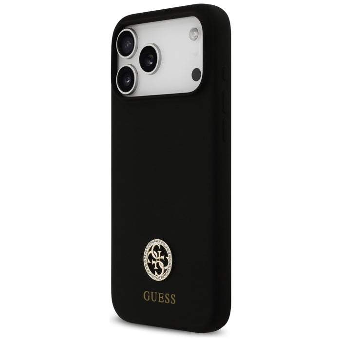 Силиконов калъф Guess Logo Strass 4G MagSafe за iPhone 17 Pro Max - черен