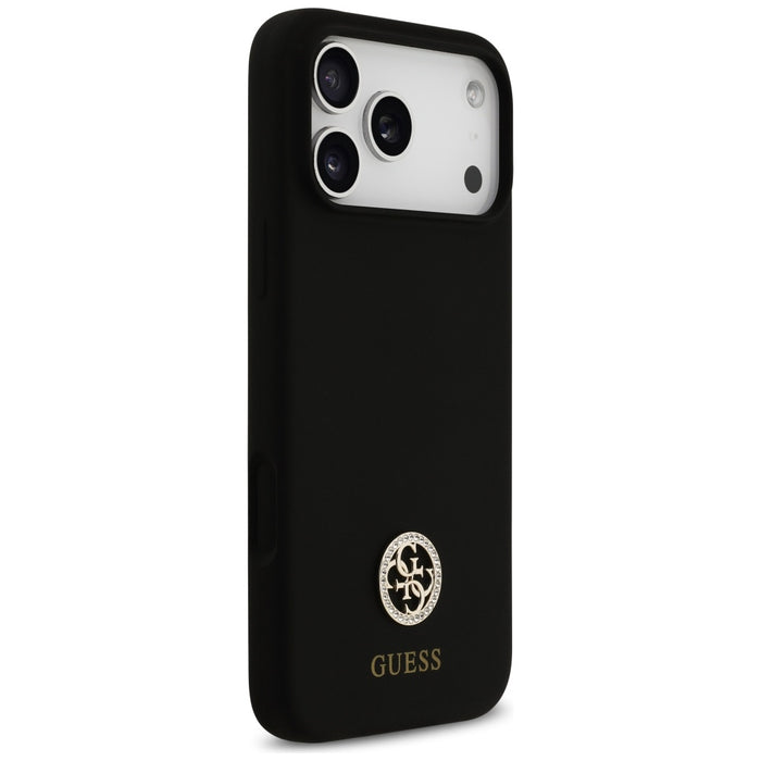 Силиконов калъф Guess Logo Strass 4G MagSafe за iPhone 17 Pro Max - черен