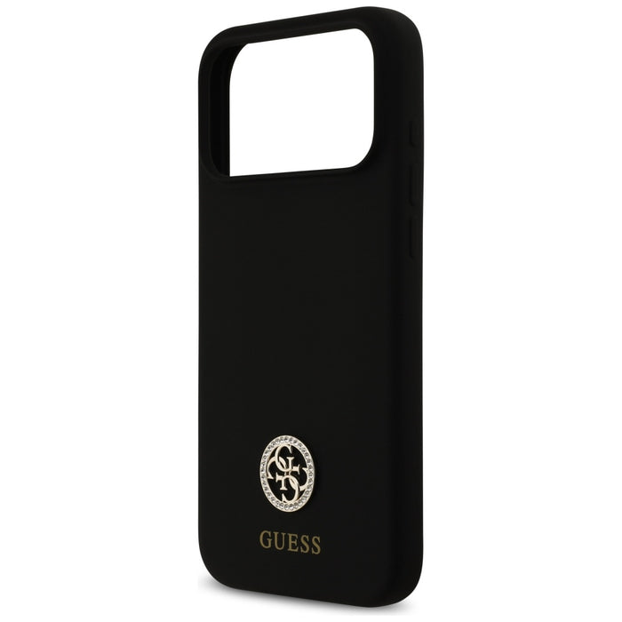 Силиконов калъф Guess Logo Strass 4G MagSafe за iPhone 17 Pro Max - черен