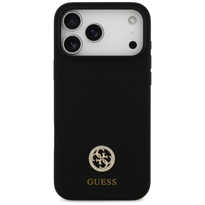 Силиконов калъф Guess Logo Strass 4G MagSafe за iPhone 17 Pro Max - черен