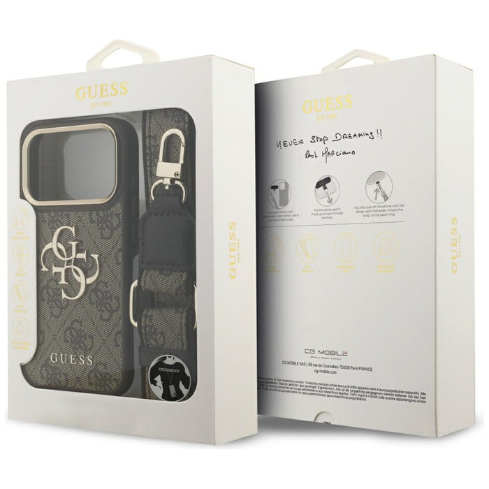 Калъф Guess 4G Big 4G Classic Logo Big Strap Metal Buttons за iPhone 17 Pro - кафяв