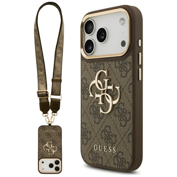 Калъф Guess 4G Big 4G Classic Logo Big Strap Metal Buttons за iPhone 17 Pro - кафяв