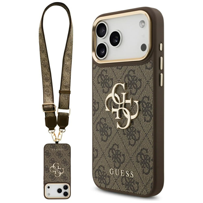 Калъф Guess 4G Big 4G Classic Logo Big Strap Metal Buttons за iPhone 17 Pro Max - кафяв