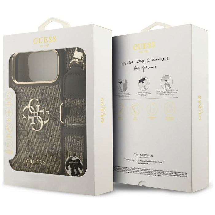 Калъф Guess 4G Big 4G Classic Logo Big Strap Metal Buttons за iPhone 17 Pro Max - кафяв