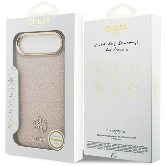 Калъф Guess с лого на MagSafe за iPhone Air с гравирана страза - розов