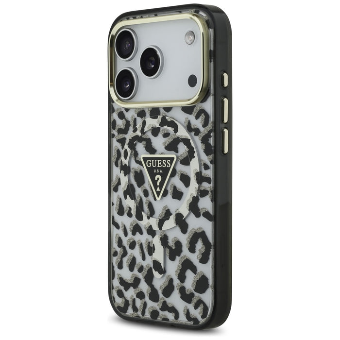 Калъф Guess с леопардово покритие MagSafe за iPhone 17 Pro - черен