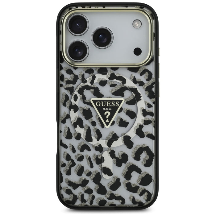 Калъф Guess с леопардово покритие MagSafe за iPhone 17 Pro - черен