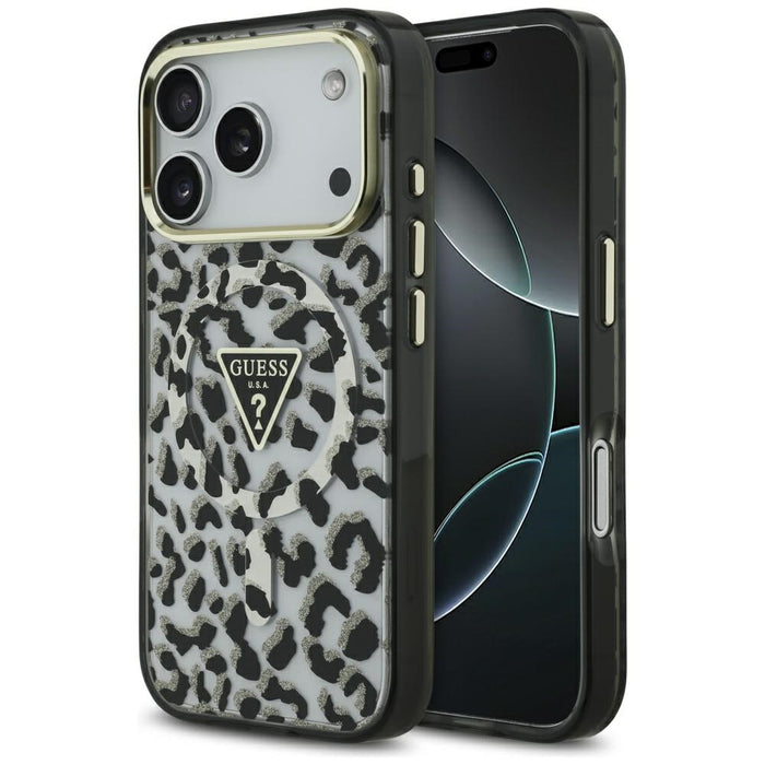Калъф Guess MagSafe с леопардово покритие за iPhone 17 Pro Max - черен