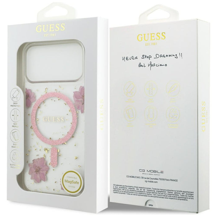 Калъф Guess MagSafe с брокат и смола за iPhone 17 Pro Max - розов