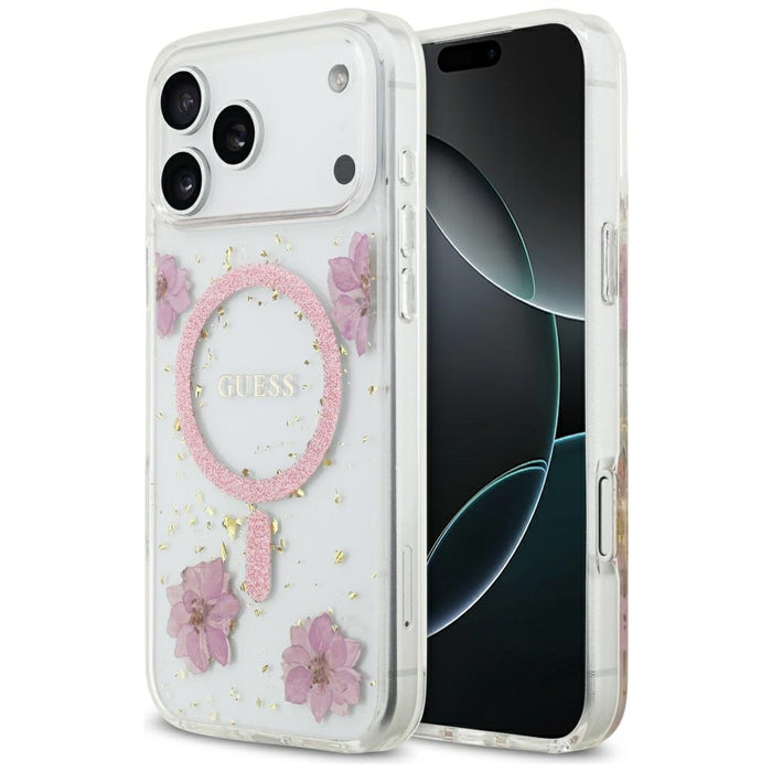 Калъф Guess MagSafe с брокат и смола за iPhone 17 Pro Max - розов