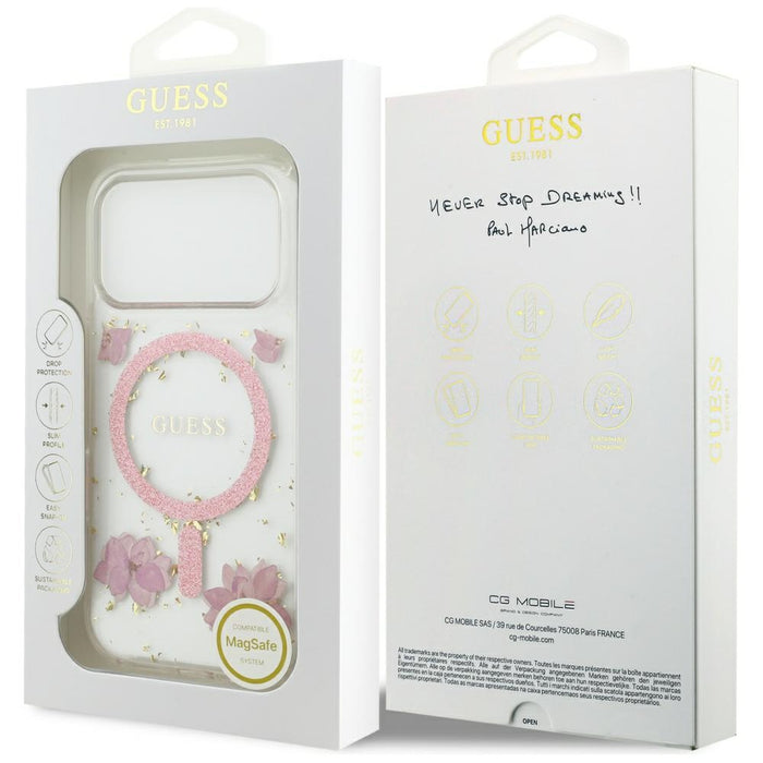 Калъф Guess MagSafe с брокат и смола за iPhone 17 Pro - розов