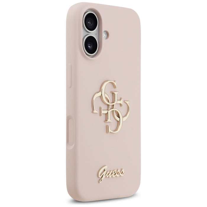 Силиконов калъф Guess Big 4G Script за iPhone 17 - розов