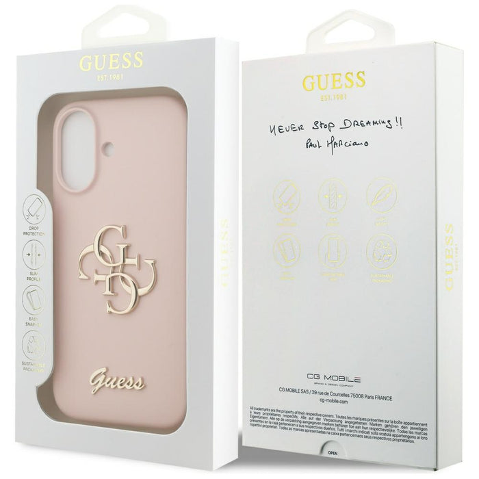 Силиконов калъф Guess Big 4G Script за iPhone 17 - розов