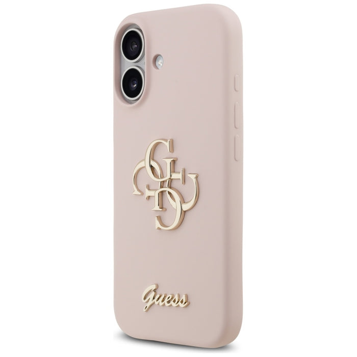 Силиконов калъф Guess Big 4G Script за iPhone 17 - розов