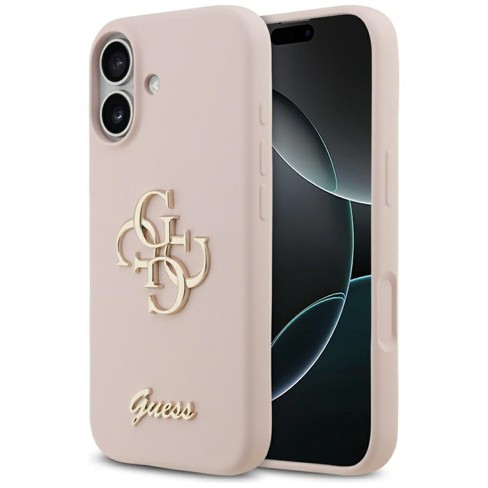 Силиконов калъф Guess Big 4G Script за iPhone 17 - розов