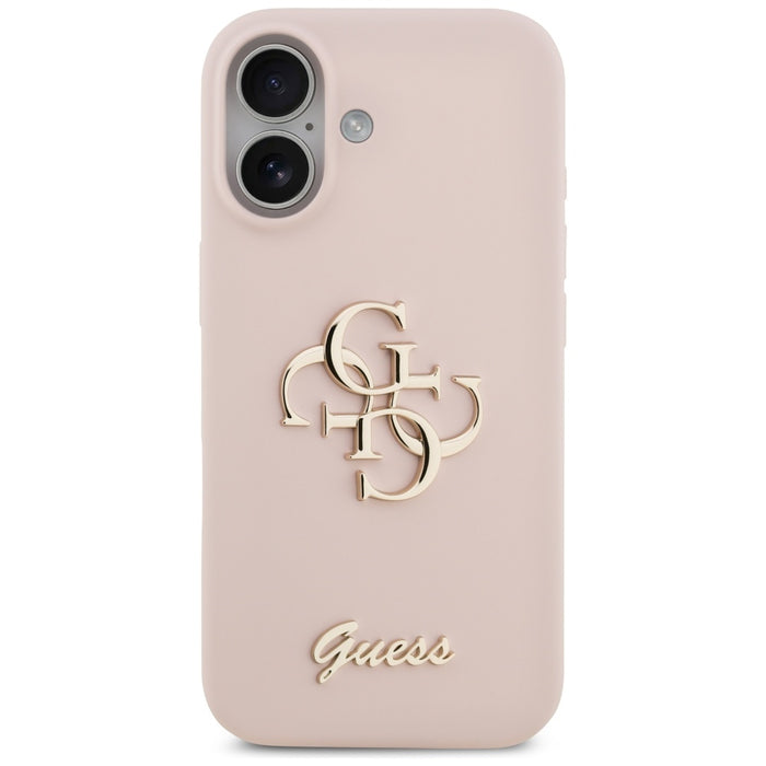 Силиконов калъф Guess Big 4G Script за iPhone 17 - розов