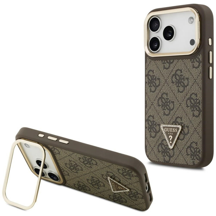 Калъф Guess 4G PU Triangle Logo & Stand Camera MagSafe за iPhone 17 Pro - кафяв