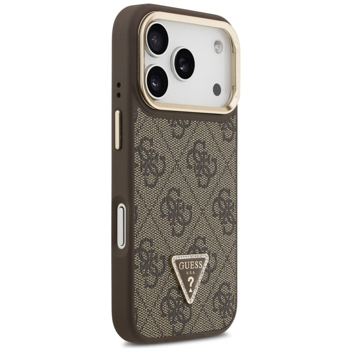 Калъф Guess 4G PU Triangle Logo & Stand Camera MagSafe за iPhone 17 Pro - кафяв