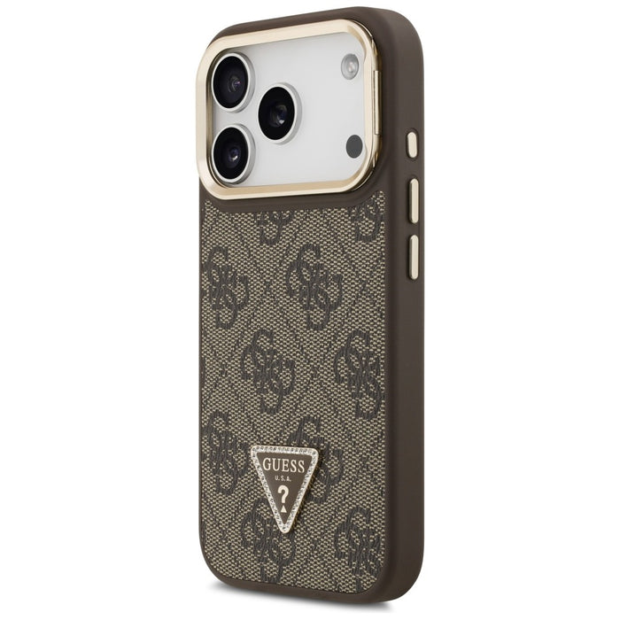 Калъф Guess 4G PU Triangle Logo & Stand Camera MagSafe за iPhone 17 Pro - кафяв