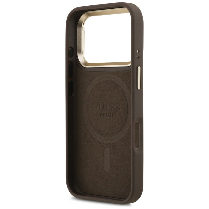 Калъф Guess 4G PU Triangle Logo & Stand Camera MagSafe за iPhone 17 Pro - кафяв