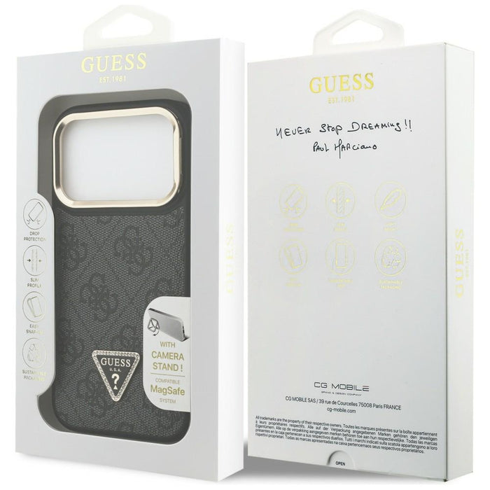 Калъф Guess 4G PU Triangle Logo & Stand Camera MagSafe за iPhone 17 Pro - черен