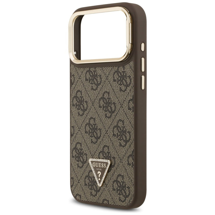 Калъф Guess 4G PU Triangle Logo & Stand Camera MagSafe за iPhone 17 Pro Max - кафяв
