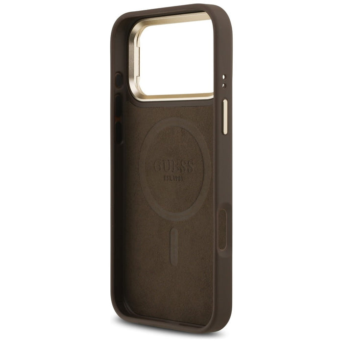 Калъф Guess 4G PU Triangle Logo & Stand Camera MagSafe за iPhone 17 Pro Max - кафяв