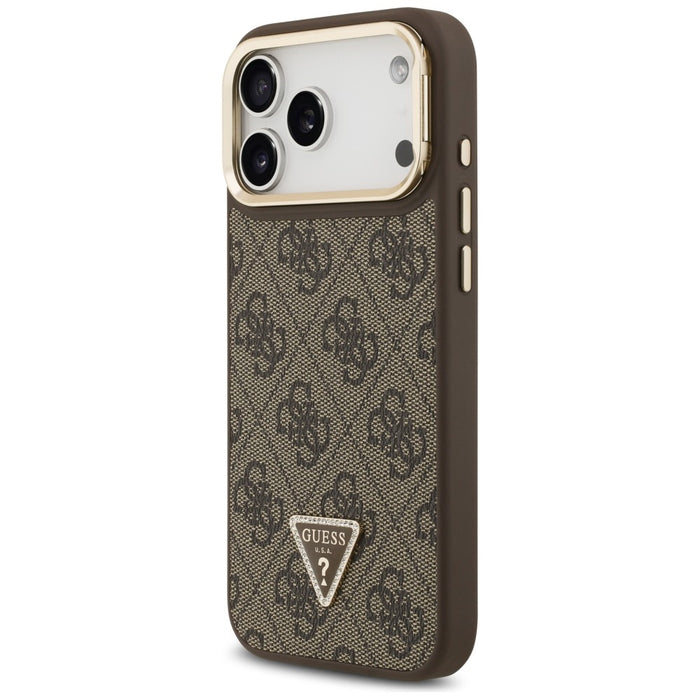 Калъф Guess 4G PU Triangle Logo & Stand Camera MagSafe за iPhone 17 Pro Max - кафяв