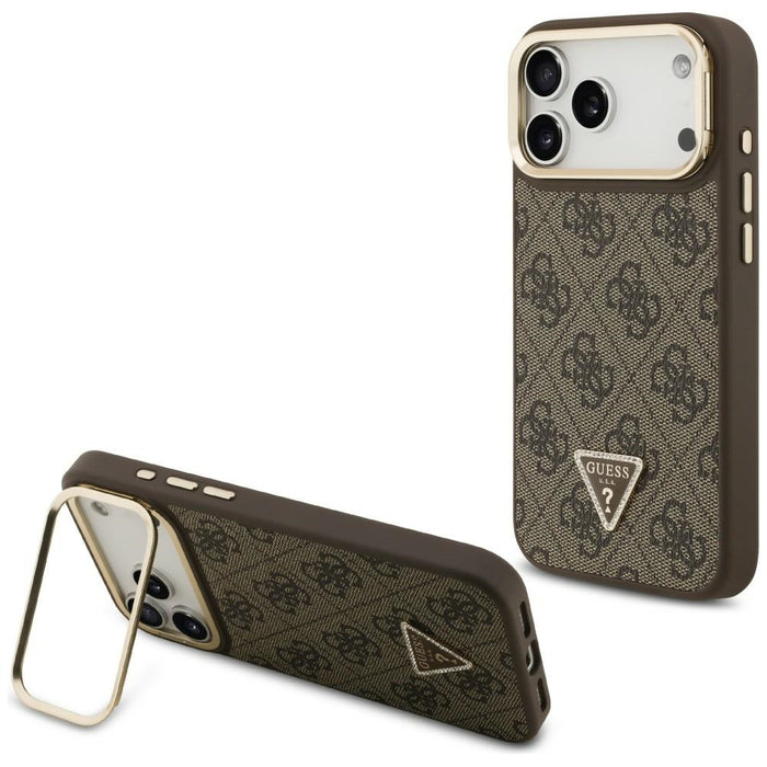 Калъф Guess 4G PU Triangle Logo & Stand Camera MagSafe за iPhone 17 Pro Max - кафяв