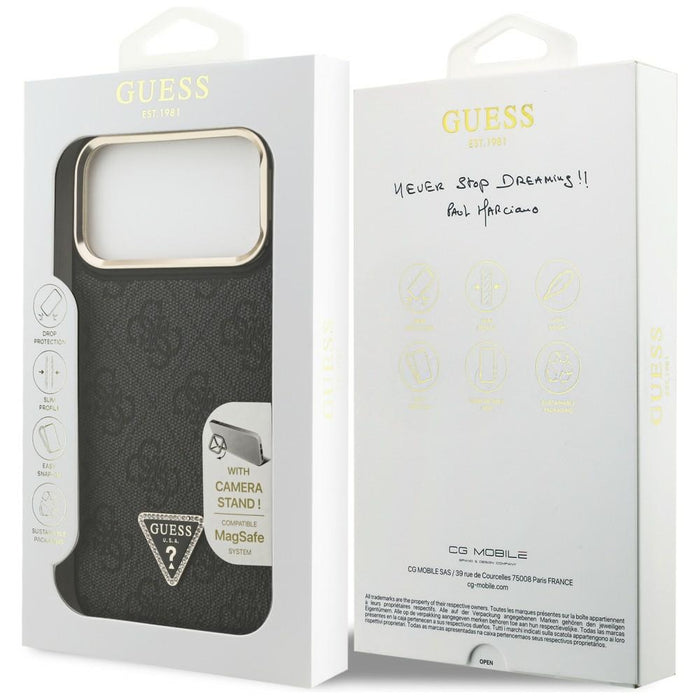 Калъф Guess 4G PU Triangle Logo & Stand Camera MagSafe за iPhone 17 Pro Max - черен